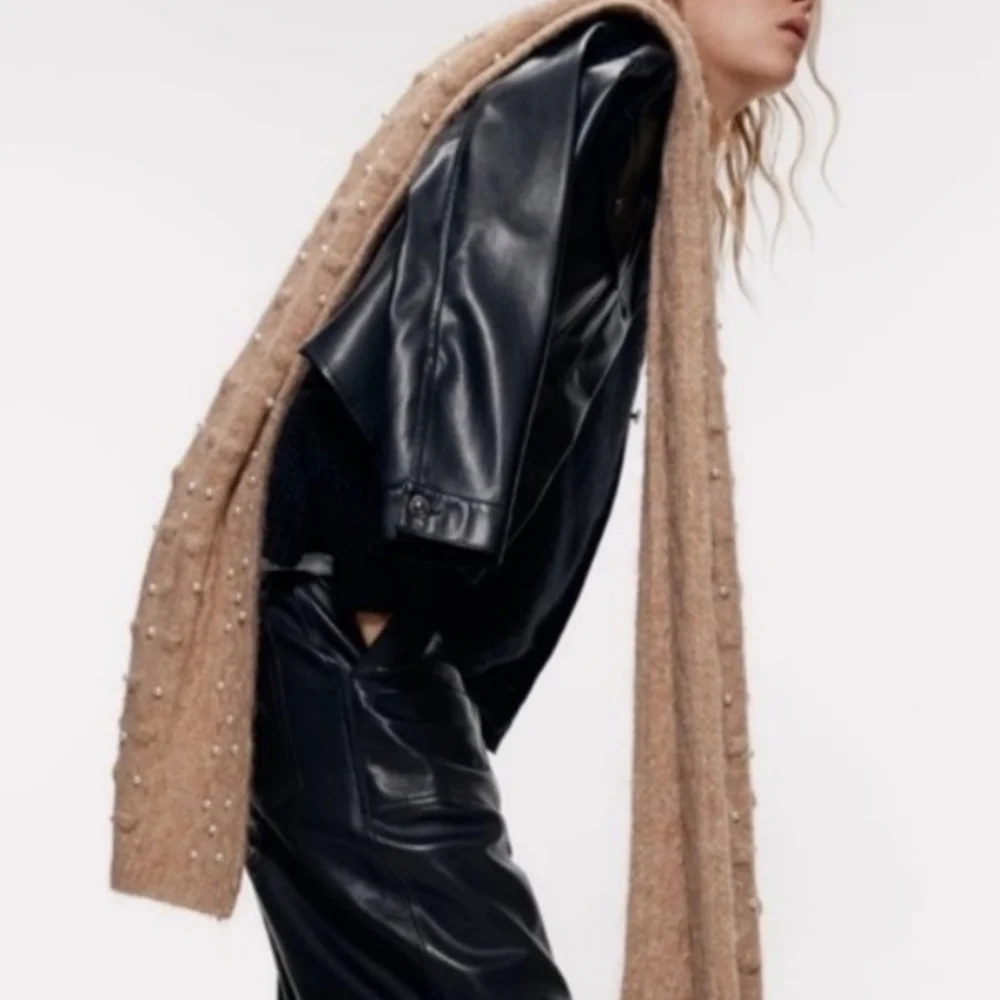 Zara Oversized Pearl Embellished Knit Scarf - NEW